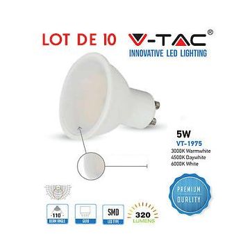 LOT de 10 - Ampoules LED GU10 SMD 5W 110 degrés blanc neutre SKU-1686