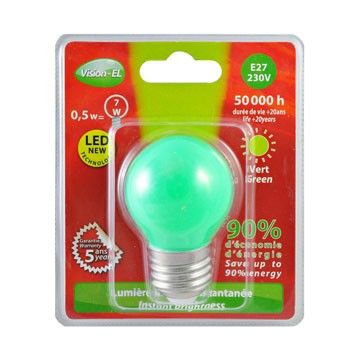 Ampoule LED Vision-EL Globe E27 0,5W vert 7620B
